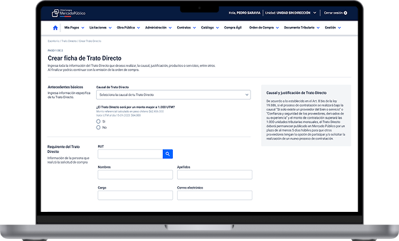 Direct Procurement interface mockup